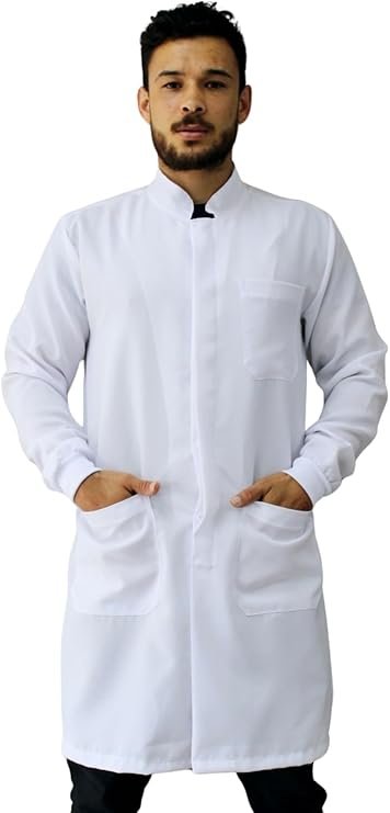 Jaleco Oxford Masculino, Botão Embutido, Gola Padre, Manga Longa, Com Punho