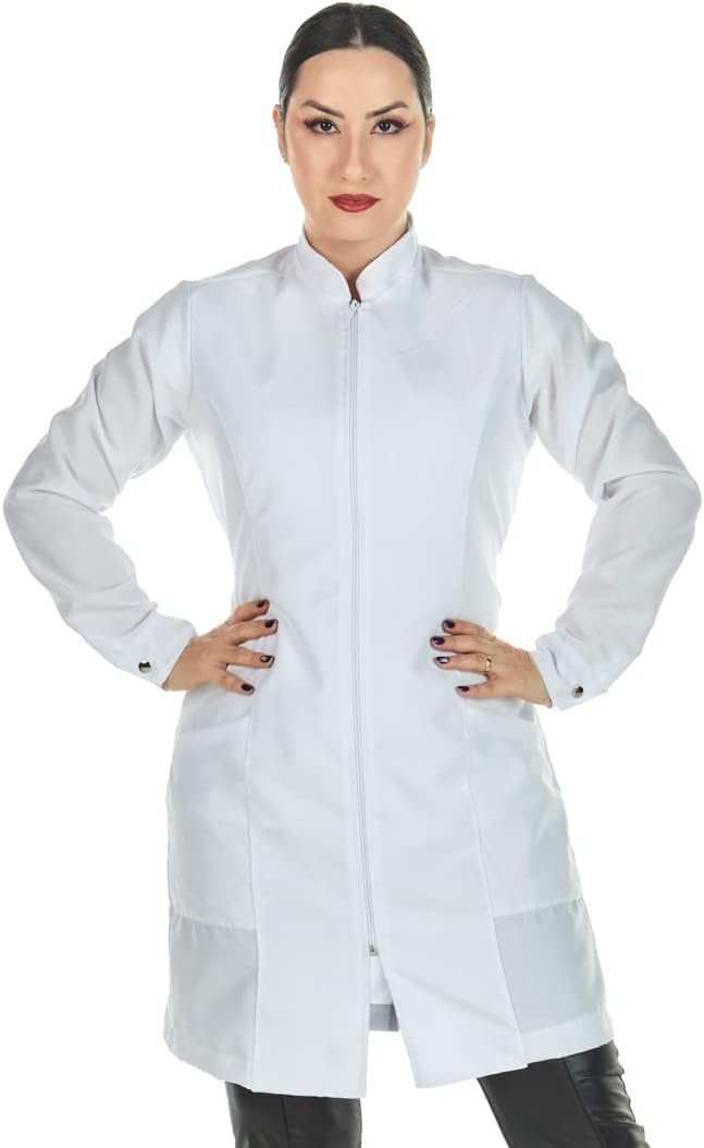 Jaleco Feminino Oxford Zíper Manga Longa Branco