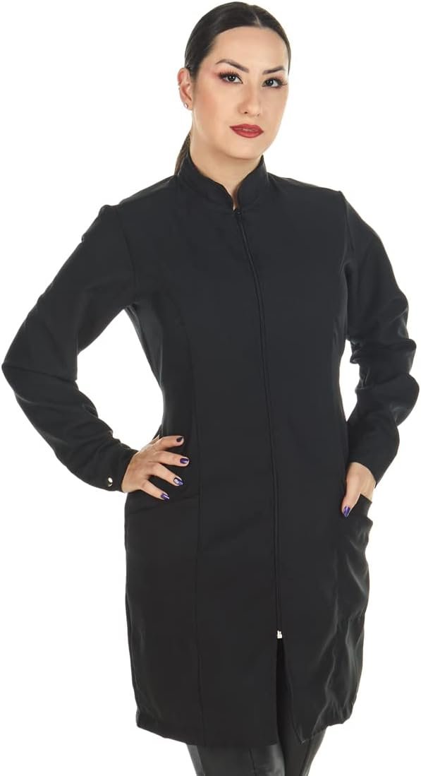 Jaleco Feminino Oxford Zíper Manga Longa Preto