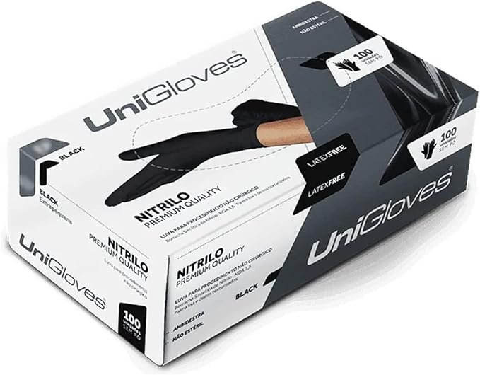 Caixa de Luvas Nitrílicas Preta Tamanho M (100 unid) Unigloves