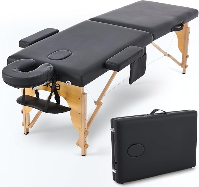 Maca Portátil Premium, Divã Cama de Fisioterapia, Estética, Massoterapia, Massagem, Quiropraxia, Depilação, Tatuagem – Altura Ajustável + bolsa de transporte – Preto BKZA – MSG 102