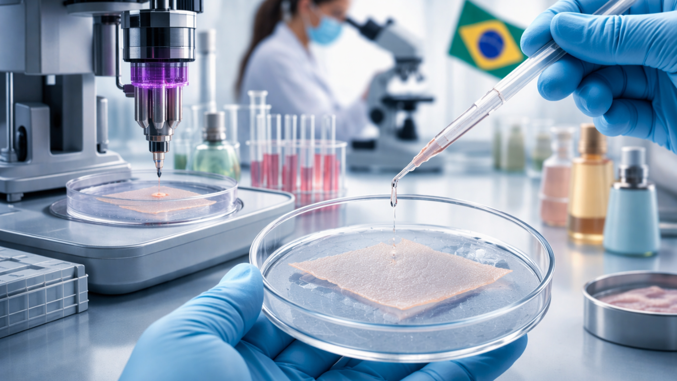 Pele humana impressa em laboratório no Brasil simula menopausa e revoluciona testes de cosméticos