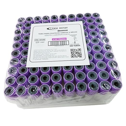 Tubo Plástico para Coleta de Sangue a Vácuo EDTA K3 4 ml (LABOR) – 100 Unidades